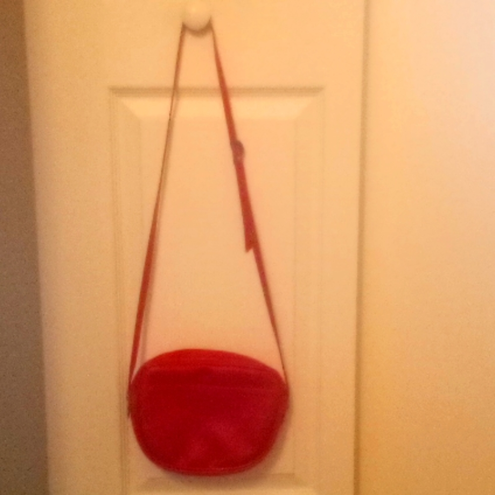 Red Leather pocket book real leather small cross over bag as well
